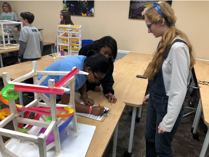 Students working on a structural design project.